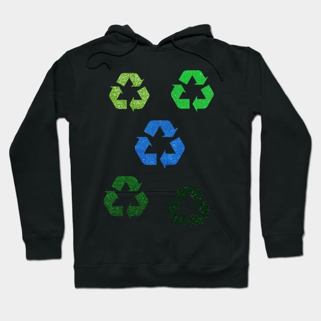 Green Blue Faux Glitter Recycle Symbol Pack Hoodie by Felicity-K